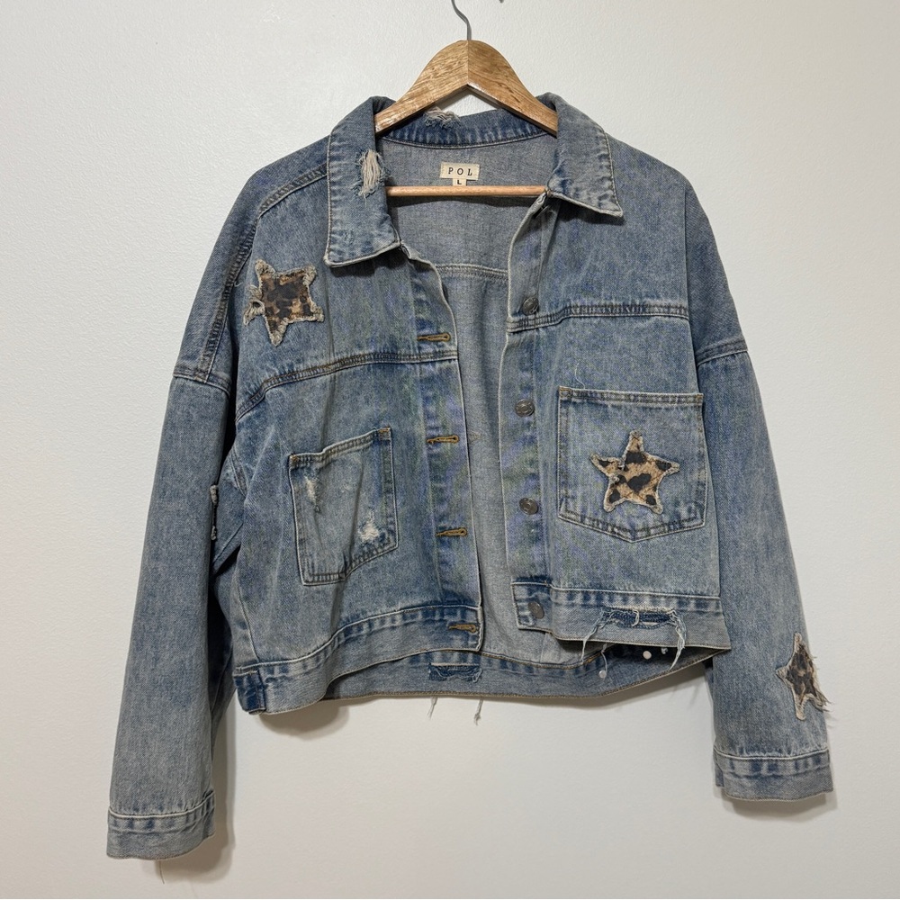 POL Denim Star Jacket Size Large Cheetah Leopard Print Women’s Western Boho Top - Picture 2 of 9